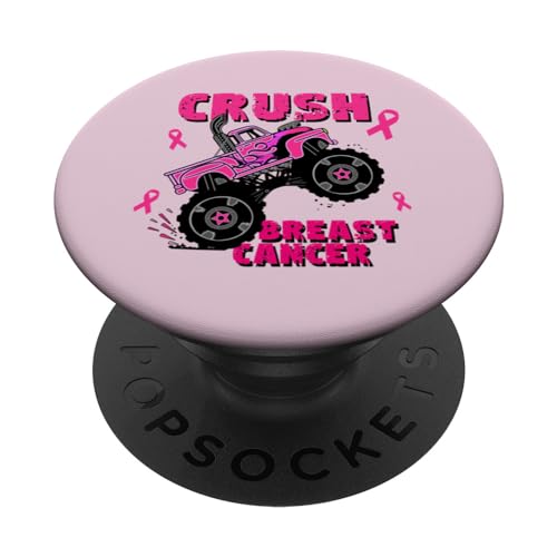 Crush Breast Cancer Awareness Bling Monster Truck Ribbon PopSockets PopGrip Intercambiabile