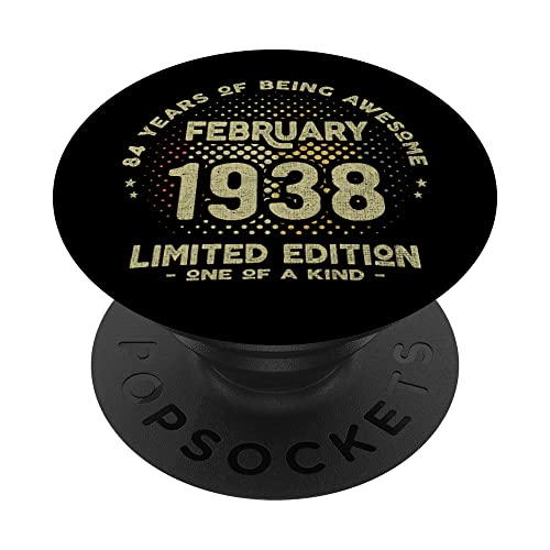 Regalo 84 años Cumpleaños Hombre Mujer - Febrero 1938 PopSockets PopGrip Intercambiable