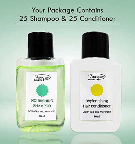Image of Auro 360 Bulk Hotel Amenities | Toileties For Hospitality | Trvel Size Mini Shampoo and Conditioner | Hotel Shampoo | Nourishing | Biodegradable | Supplies for Guests | 30ml | 25pc Shampoo / 25pc Conditioner