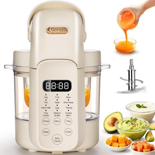 IAGREEA 9-in-1 Baby Food Maker, 10oz Baby Food Processor & Steamer Blender, Glass Bowl, BPA-Free, Auto Cooking & Grinding, 3 Age Settings, 24-Hour Timer, 450W Heating, Manual Mode