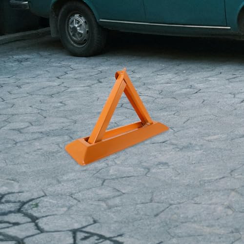 Barrera de estacionamiento triangular de acero amarillo con bloqueo fácil para reserva de espacio 5