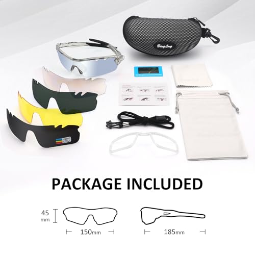 Image of BangLong Polarized UV400 Sports Sunglasses with 5 Lenses for Men Women | TR90 Flexible Frame, 5 Interchangeable Lens with RX Insert, 0.9oz Sports Glasses for Running Cycling Baseball Hiking