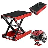 Motorrad-Mittelscherenhebebühne, hydraulische Scherenhebebühne für Geländefahrzeuge, Hochleistungs-Stahl-Motorrad-Reparaturhebebühne, breiter Hebebühnenständer, einstellbare Höhe von 3,6 Zoll bis 1