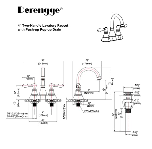 Derengge FBA_F-4501-NB 2 Handle Oil Rubbed Bronze Bathroom Sink Faucet thumb #4
