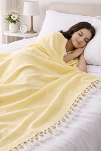Image of Soft Dull Cotton Bhagalpuri Chadar for Summer | Lightweight and Breathable Chadar for Sleeping | Odhne Wali Chadar for All Season Use Blanket (Lemon)