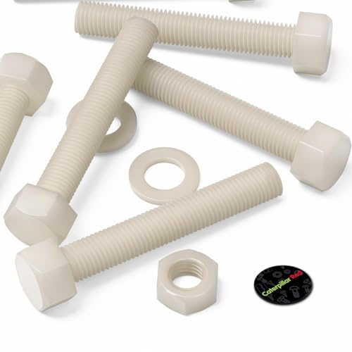 Image of 5X Natural Nylon PA66 Hex Head Plastic Bolts, Nuts & Washers, M16 x 100 mm, Fastener, (5 /8 x 3 15 /16 in)