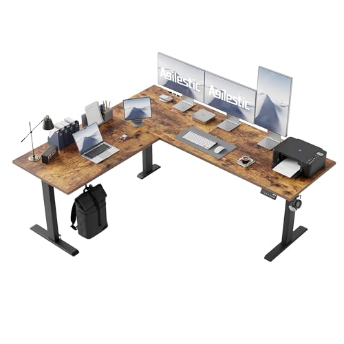 Image of Agilestic 75 Inch L Shaped Standing Desk Adjustable Height, Corner Standing Desk, Sit Stand Up Computer Table, Splice Board, Rustic Brown