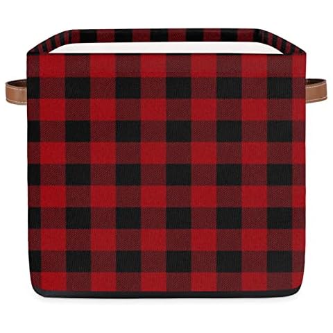 Storage Cube Bins Buffalo Red Plaid Grid Large Collapsible Storage Basket with Handle Decorative Storage Boxes for Toys Organizer Closet Shelf Nursery Kid Bedroom,13x13x13 Cover