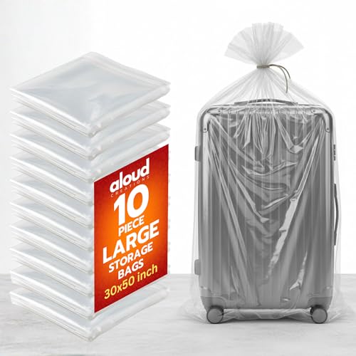 Image of ALOUD CREATIONS 10 Piece Large Clear LDPE Plastic Bag 30 x 50 Inch | Jumbo Thick Transparent Luggage Trolley & Suitcase Covers | Dustproof Storage for Travel, Moving, Mattress, Chair, Art | 60 Micron