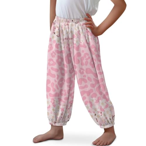 ORGYPET Pink Cow Pattern Casual Cargo Jogger Pants Stylish Linen Harem Bloomers for Kids Plus Size Yoga Leggings for Toddler Quick Dry Sweatpants Casual Pants Gift for Daughter