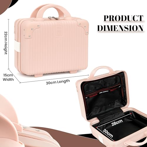 Image of Storite Mini Hard Shell Travel Luggage & Makeup Case Portable Carrying Suitcase Makeup Storage Box for Women Cosmetic Travel Toiletry Bag Hand Nailart case Vanity Cases for Girls (Tea Rose)