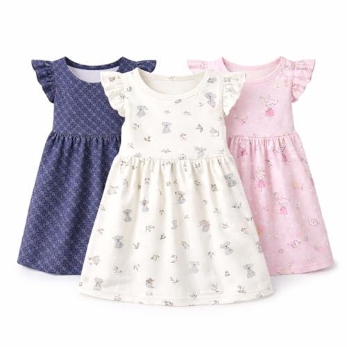 Image of EIO Girls Cotton Frock Dress Combo Pack | Multicolor Printed Knee Length Casual Dresses for Kids | Soft & Breathable Summer Wear Outfit