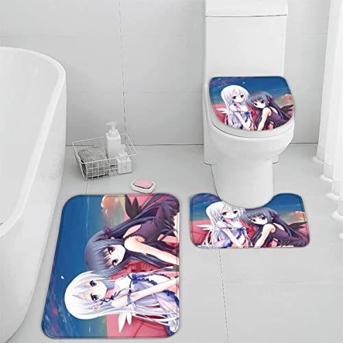 AOLIGL Badezimmermatte Set Japanische Manga-Kawaii 3D Drucken Süßes Anime-Mädchen Teppich Badezimmer Badgarnitur 3teilig Mikrofaser Bath mat U-förmigen Contour Matte- WC Vorleger 40 x60 – Bild 5