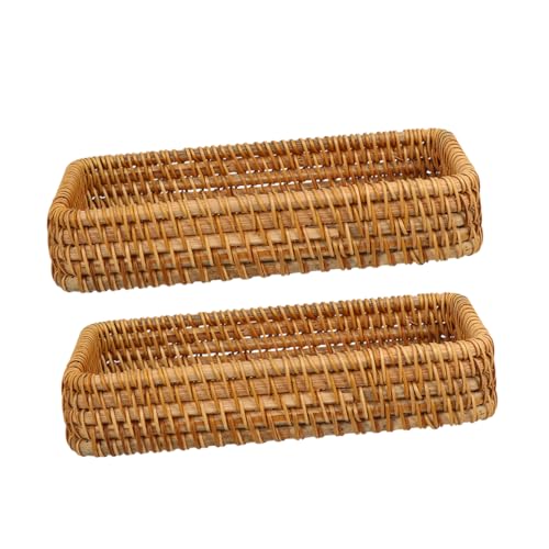 FUNOMOCYA 2Pcs Hand Woven Rattan Storage Basket Natural Bread Baskets for Kitchen and Home Decor Stylish Desktop Organizer for Clutter Spaces