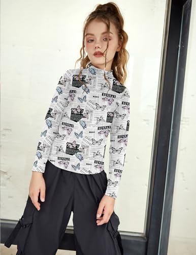 Image of Arshiner Girls Long Sleeve Mock Turtleneck Shirts Slim Fit Base Layer Top