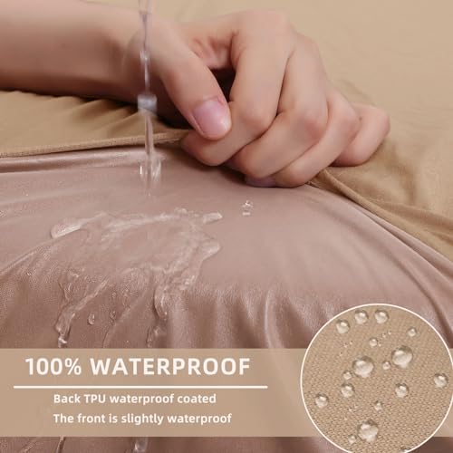 hyha Waterproof Couch Cushion Covers, Sectional Couch Sofa Covers Washable, L Shape Sofa Cushion Covers, Couch Covers for Sectional Sofa Pets Chaise Cover (Chaise Cover, Camel)