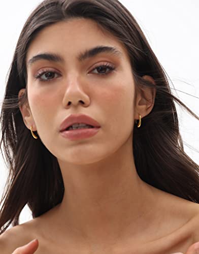 Flyearth Handmade Threader Earrings For Women Pull Through Chunky Gold Open Hoop Statement Jewelry Earrings Plated 925 Sterling Silver Rings Thick 14K Gold Teardrop Trendy Drop Dangle Women's Earrings #TOP3