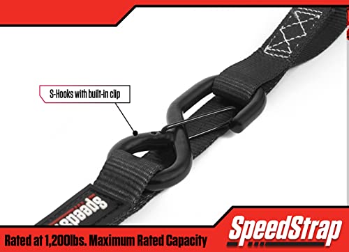 SpeedStrap Amarração preta resistente de 2,54 cm x 25,4 cm com ganchos em S e gravata macia. Ideal p