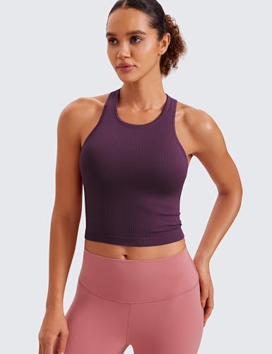 Image of CRZ YOGA Seamless Rib Racerback Crop Tank | Light Support, Removable Pads, Yoga, Ribbed, Racerback, Longline Sports Bras for Women