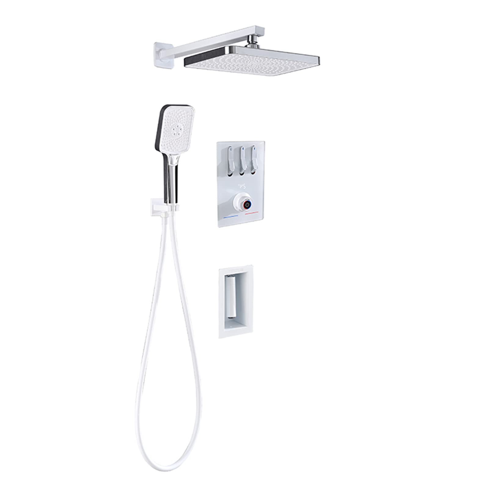 Système de douche thermostatique encastré 3 voies blanc avec flexible