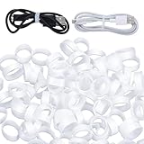 Larrel 200 Stück Silikon Gummibänder, Datenleitungen Silikon Kabelbinder Rutschfeste Kleine Gummibänder Wiederverwendbare Kabel Organizer für Kabelmanagement, Home Office, Schulorganisation, Weiß