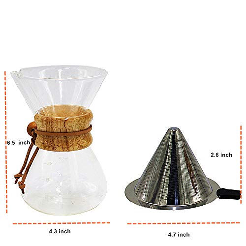 Pour Over Coffee Maker，14 Oz Borosilicate Glass Carafe Manual Coffee Dripper Brewer With Real Wood Sleeve (Light Wood) #TOP1