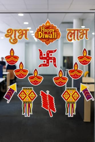 Image of 15 Pcs Diwali Festival Items Vibrant Wall Ceiling Decor Cutouts for Home and Office Deepawali Home Decor Festive Hanging (Pack of 15)