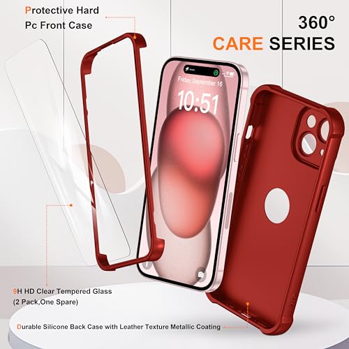 Image of ORETECH 3 in 1 for iPhone 15 Plus Case with 2 x Screen Protector,Red