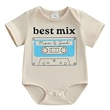 Funny Best Mix Mom & Dad Retro Cassete Tape Bodysuit, Pregnancy Announcement, 80's Themed Baby Onesie(0-3Months,Beige Cassete)
