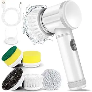 BIGXEN Multi-Functional Electric Cleaning Brush 7 in 1 Magic Power Scrubber with 5 Brush Heads Household Cleaning Tools Cleaner Brush for Kitchen, Bathroom, Shower Tub, Carpet and Sink