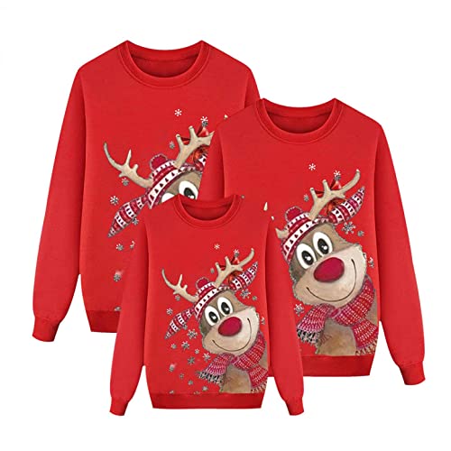 Jimmackey Pull Noel Famille Sweat Femme Homme Enfants Famille Longue Manches Tops Christmas Sweater Pulls De Noël Familles Col Rond Christmas Sweat-Shirt Manche Longue Hiver Chaud, 05-rouge, 7-8 ans Cover