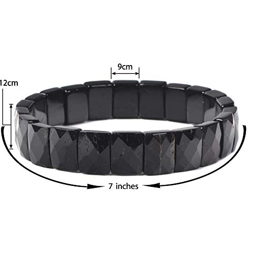 Justinstones Natural Black Tourmaline Gemstone Faceted 12Mm Rectangle Beads Stretch Bracelet 7 Inch #TOP3