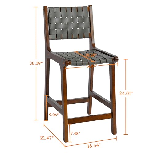 Butaco CangLong CL-191503 Set de 2, asiento de cuero PU entrelazado, marco de madera sólida, 24 pulgadas miniatura 3