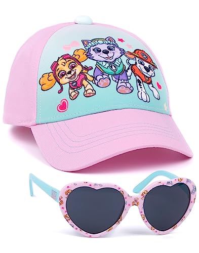 Paw Patrol Girls Snapback Cap & Sunglasses | Skye Everest Marshall Summer Hat & Love Heart Shades | Adjustable Headwear Pink