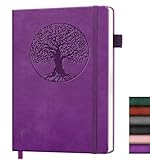 Lined Journal Notebook, A5 Leather Vintage Journals for Writing, 288 Pages College Ruled Notepad for Women Men, Vegan Leather Daily Notebook for Work, School, Travel, Note Taking(Tree of Life, Purple)
