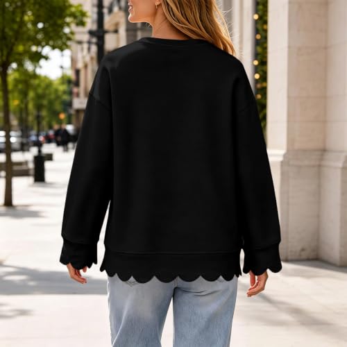 V Neck Scalloped Sweatshirts Women Oversized Layered Pullover Sweatshirt - image 3