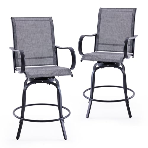 Image of Soohow Patio Barstools Set of 2, Swivel Outdoor Patio Bar Stools with Textilene Fabric, Height Top Outdoor Chair 360 Swivel, All Weather Use, Ergonomic Comfort Bar Height Tall Stools for Outside