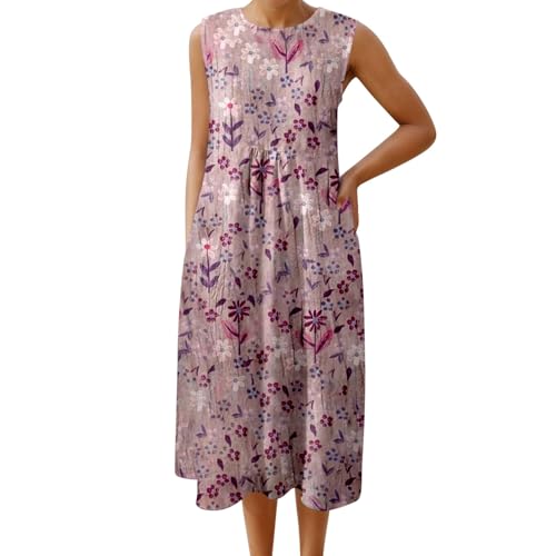 kurzes leinenkleid damen, Musselin Kleid Damen Leicht Luftig Lang Sommerkleid Freizeitkleid Große Größen Rundhals Vintage Boho Blumenkleid...