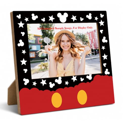 Qemuria Cartoon Mouse & Star Themed Picture Frame Holds 4x6 Inch Photo Playful Decorative Frame for Cartoon Fans Rat Head head Decorative Photo Frames The Perfect Choice for Disney Fans