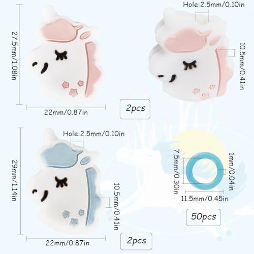 SUNNYCLUE 1 Box 54Pcs Knitting Stoppers Stitch Stopper Cute Blue Pink Unicorn Silicone Needle Point Protectors with Plastic Locking Crocheting Markers Rings for Quilting Knitting Needles End capss - Image 2