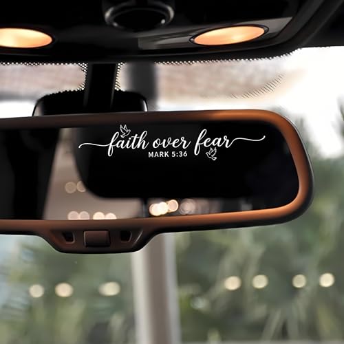 Image of 2 Pcs Jesus Car Accessories, Christian Car Stickers - Faith Over Fear Mark 5:36 Rear View Mirror Decal, UV DTF Transfer Dove Decals for Vehicles, Waterproof