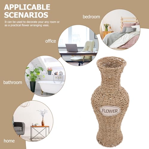 Vase tressé en résine grosse taille pot fleurs intérieur rustique panier stable - 8