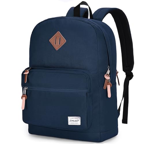 RAVUO School Backpack for Men | Classic Bookbag for 15.6inch Laptop, Water Resistant College Daypack Schoolbag for Travel Work, Blue