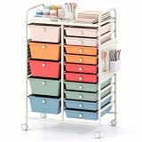GIANTEX Rollwagen, Rollcontainer mit 14/15 stapelbaren Schubladen,Macaron,15 Schubladen