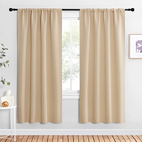 NICETOWN Kitchen Room Darkening Curtains - Panel Home Fashion Thermal Insulated Solid Rod Pocket Curtains for Window(Biscotti Beige, 1 Pair, 42 inches