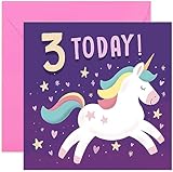 Old English Co. Happy 3rd Birthday Card for Young Girl - Purple Unicorn Stars Hearts Third Birthday Card - Age Three Card - For Daughter, Granddaughter, Niece, Sister, Goddaughter