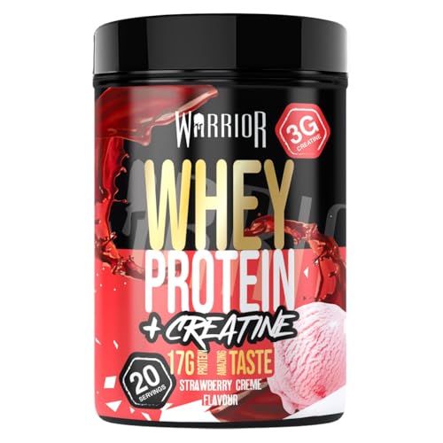 Warrior Whey Proteinpulver 500 g Plus Kreatin (Erdbeercreme) muskelaturaufbau- und Erholungsgetränk, Genießen nach dem Training, Protein-Shake, Kohlenhydratarm & Lecker, Sporternährung