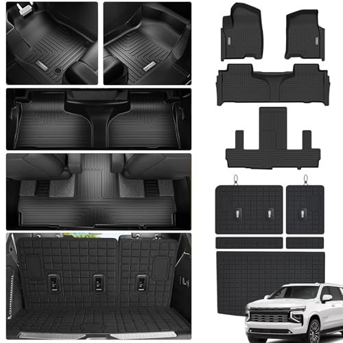 WAYIDSS Floor Mats & Cargo Mat Mat & Backrest Mat for 2021-2026 Chevy Chevrolet Suburban 7 Seats Accessories-2 Row Bucket Seat/GMC Yukon XL/Cadillac Escalade esv (Non Short) Car Floor Liners