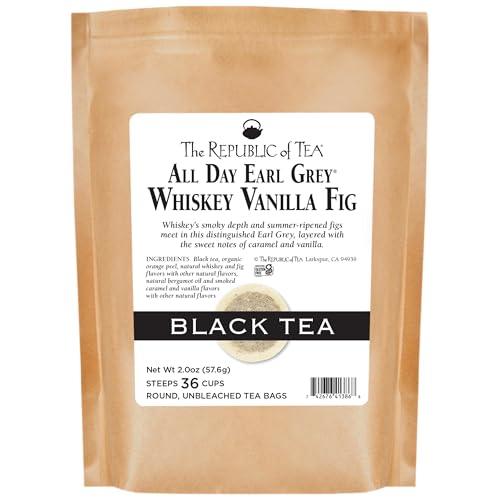 The Republic of Tea – All Day Earl Grey Whiskey Vanilla Fig Black Tea, Naturally Caffeinated, Refill Pack of 36 Tea Bags