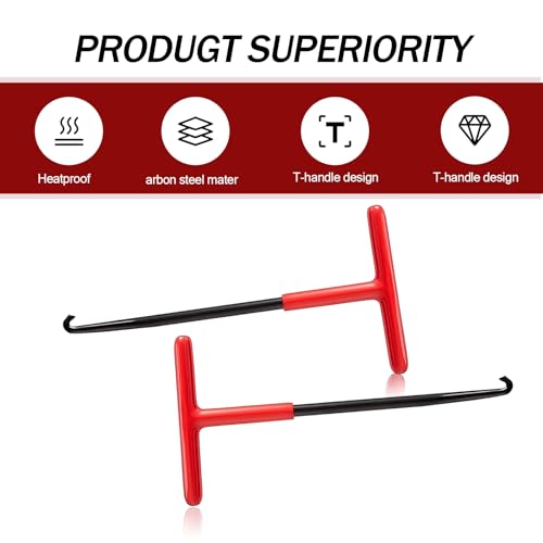 Image of Ajxn 2 PCS Car Exhaust Pipe Tension Spring Hook, 5.51 inch x 0.98 inch x 0.98 inch Labor-saving T-handle Design Spring Disassembly Assembly Hook, Portable Repair Accessories, for Cars, Motorcycles (Red & Black)